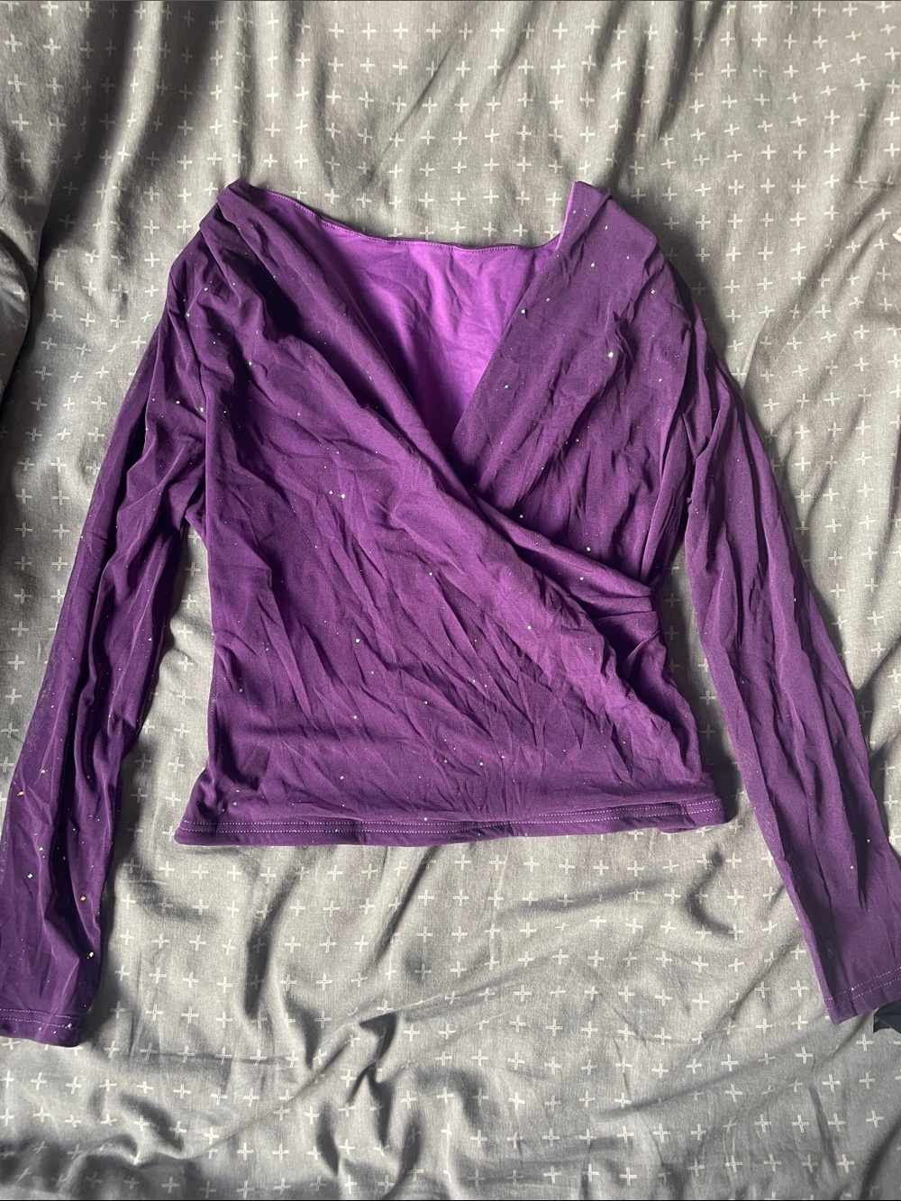 Purple Long Sleeve Wrap-Front Top with Sequin Detail